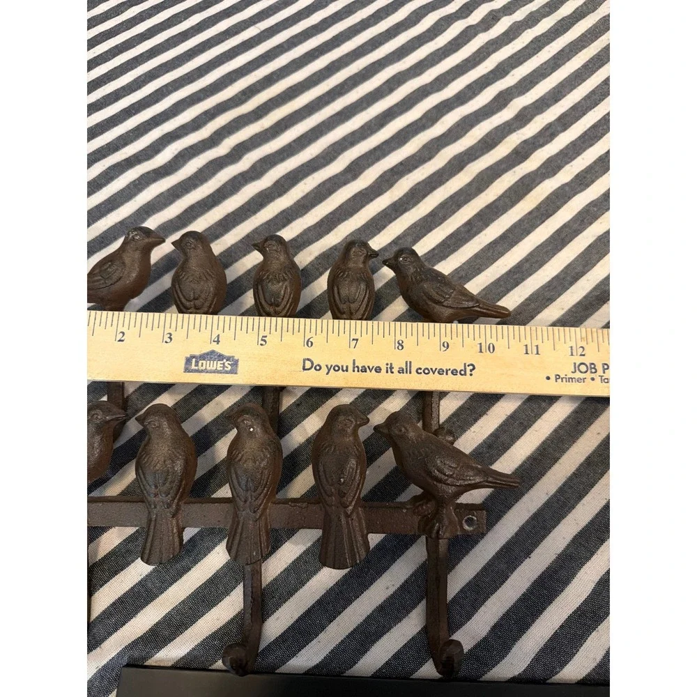 Rustic Cast Iron Birds on a Wire Wall Hook Rack 3 Hooks Brown Farmhouse Decor